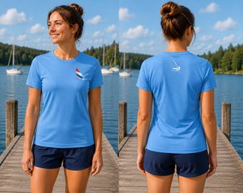 Red White Blue Sunfish Heeling, Womens Performance Short Sleeve Tee