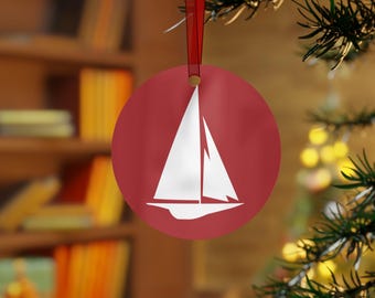Metal Round Sailboat Ornament