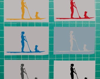 Silhouette Mom and Daughter Paddle boarding decal sticker