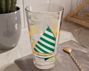 Catboat, Green and White Sail, Pint Glass, 16oz