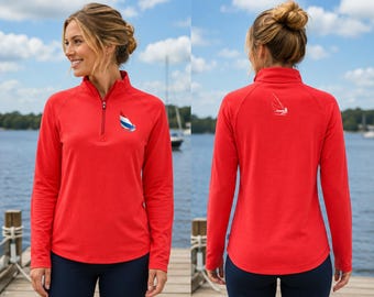 Red White Blue Sunfish Heeling, Cutter & Buck Womens Coastline Recycled Quarter Zip