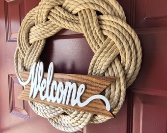 Welcome Turks Head Wreath, lower sign