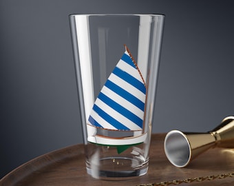 Catboat, Blue and White Sail, Pint Glass, 16oz