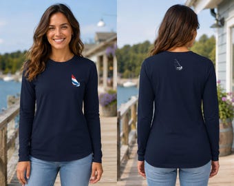 Red White Blue Sunfish Heeling,  Womens Jersey Long Sleeve Tee