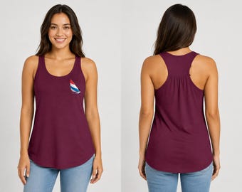 Red White Blue Sunfish Heeling,  Flowy Racerback Tank