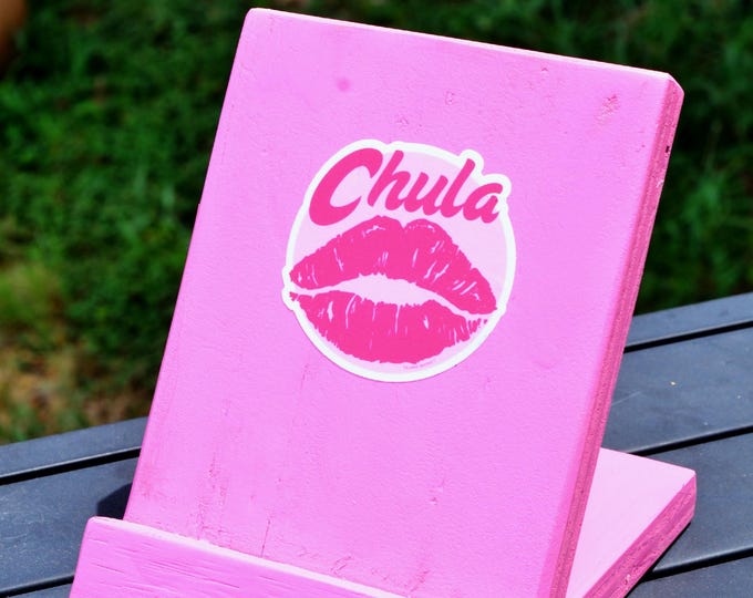 Painted Wooden Device Stand, Book Display with Decal