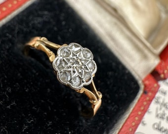 Antique Victorian 18 ct gold  Diamond Daisy Flower Ring