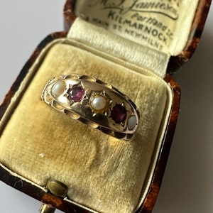 Antique 15ct Gold Ring Ruby & Pearl Victorian Chester