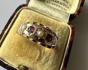 Antique 15ct Gold Ring Ruby & Pearl Victorian Chester