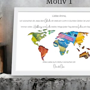Cadeau de fin d'études personnalisé pour fille ou fils – carte avec texte émotionnel et cadre argent