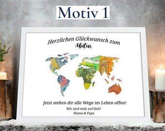 Abitur Geschenk 2025 mit Namen und Wunschtext im Bilderrahmen – personalisierte Karte zur Schulabschlussfeier