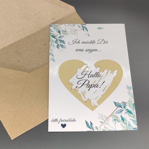 Annonce de grossesse Carte à gratter Schangerschaft avec énorme surprise Gold Heart Hello Dad Card + Kraft Paper Envelope