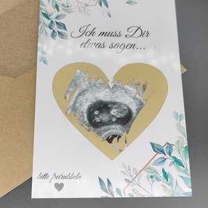 Annonce de grossesse Carte à gratter Schangerschaft avec énorme surprise Gold Heart Happiness Card + Enveloppe en papier kraft