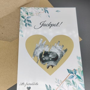 Annonce de grossesse Carte à gratter Schangerschaft avec énorme surprise Gold Heart Happiness Card + Enveloppe en papier kraft