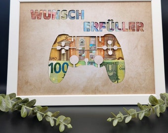 Money gift birthday wish fulfiller gift to give away for birthday Christmas money optionally with picture frame DinA4