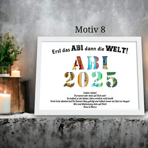 Cadeau en espèces pour la réussite du baccalauréat – carte avec nom, texte et compartiment pour l'argent dans un cadre DIN A4