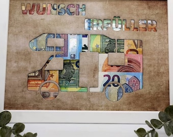 Money gift birthday wish fulfiller gift to give away for birthday Christmas money optionally with picture frame DinA4