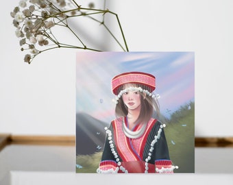 Ilustracja portretu dziewczyny Hmong | Plakat na papierze fotograficznym | Sztuka ścienna