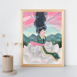 Hmong Girl Mountain Song Illustration | Photo paper poster | Art Print | Wall Art | Hmong Art