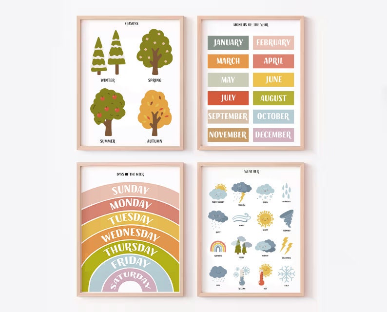 Rainbow Days of the Week, Playroom Educational Poster, Rainbow Nursery ...