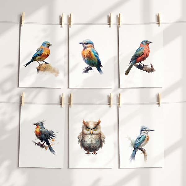 Watercolor Birds Print Set, Printable Bird Art Set, Bird Wall Art, Digital Prints, Vintage Bird Illustration Print Set, Bird Print Set