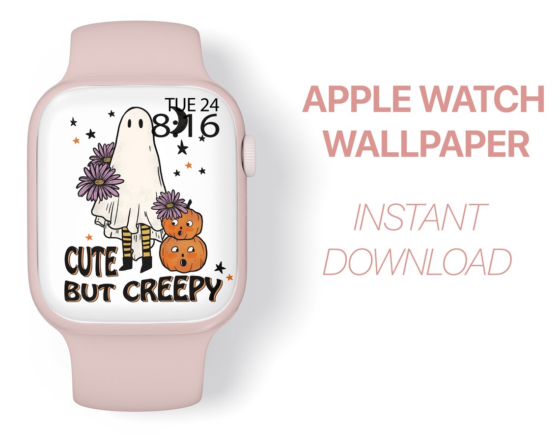 Apple Watch Wallpaper Halloween Ghost With Pumpkin Instant Etsy