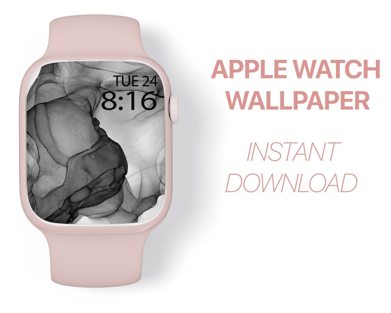 Apple Watch Wallpaper Black Gray Marble Ink Abstract Design Etsy