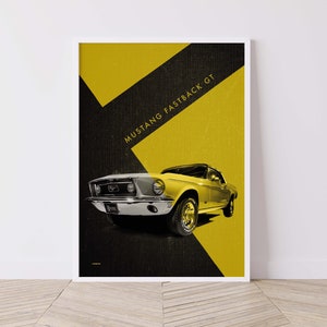 Original Clementine Wall Art, Mustang GT, retro poster.