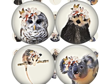 Círculos de 1 pulgada, imagen de tapa de botella, clipart de animales,