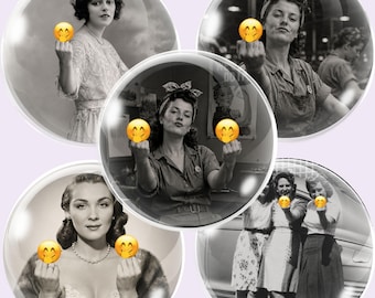 Sassy Pin Up Girls Middle Finger 1 Inch Digital Circle Images for Cabochons