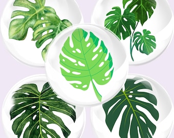 Monstera Leaf 20mm Cabochon Circles, DIY Earring Kit File, Craft Supply Download