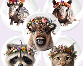 Flower Crown Animal Print Sheet, Cabochon Jewelry Maker, Resin Art Supplies, Instant Download PNG