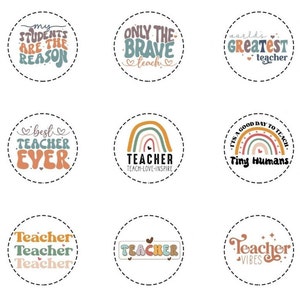 1-Inch Retro Teacher Pinback Button Template - Badge for Educators, Perfect for Appreciation Gifts, DIY Printable Button Collage Sheet,