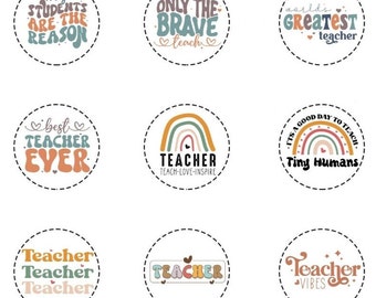 Retro Teacher Pinback Button Template – Printable Collage Sheet (Digital Download)
