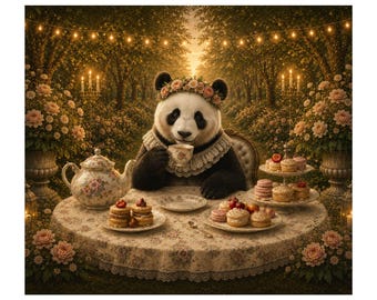 Panda Tea Party Tumbler Wrap, Cottagecore Floral PNG, Digital Download