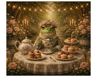 Frog Tea Party Tumbler Design, 20oz Skinny Cup PNG, Sublimation Crafter File