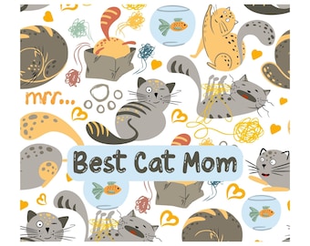 Cat Mom Tumbler Wrap, Cartoon Cats, Yarn, Fish Bowls (Digital Download)