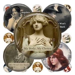Womens Feminist, 1.5-Inch Circles, Pinback Button Pin, Instant Download,