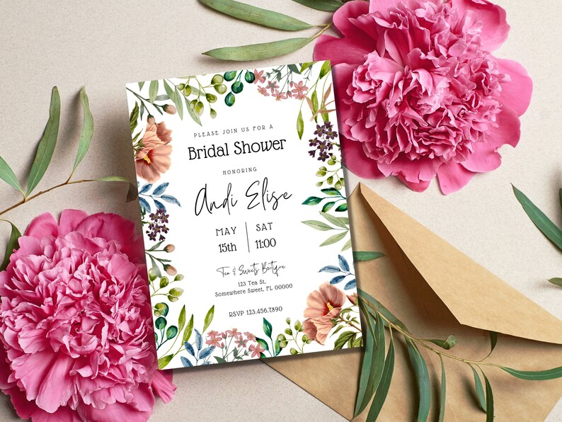 Bridal Shower Invitation, Registry Card Template, Bridal Brunch
