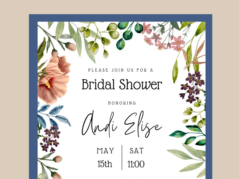 Bridal Shower Invitation, Registry Card Template, Bridal Brunch