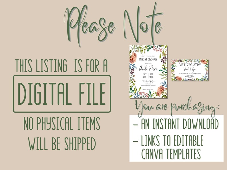 Bridal Shower Invitation, Registry Card Template, Bridal Brunch