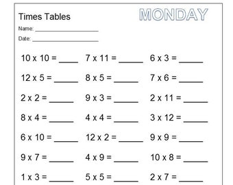 Printable Mixed Multiplying Daily Practice Worksheets with Answer Key. Mixed Times Tables Numbers 1-12