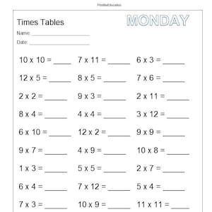 Printable Mixed Multiplying Daily Practice Worksheets with Answer Key. Mixed Times Tables Numbers 1-12