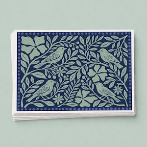 Floral Thank You Cards Set, 5x7 Blank Notecards, Botanical Block Print Cards, Colorful Stationery Set with Envelopes
