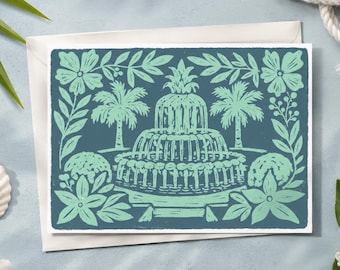 Charleston SC Note Cards, Pineapple Fountain Stationery Set, South Carolina Greeting Cards, Charleston Gift