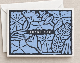 Floral Thank You Cards, Colorful Botanical Note Card Set, Block Print Stationery, Blank 5x7 Cards with Envelopes