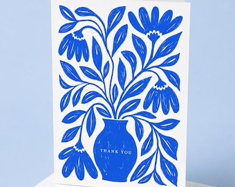 Floral Thank You Cards, Flower Vase Note Card Set, Botanical Stationery, Blank Thank You Notes, 5x7 Folded Cards with Envelopes