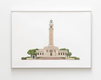Memorial Tower Watercolor Print - Baton Rouge | LSU Grad Gift