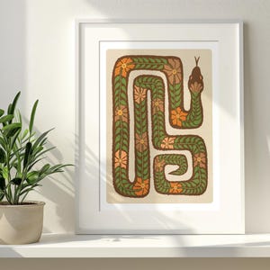Colorful Snake Art Print. Snake Art. Flower Art Print. Snake Flower Art. Flower and Snake Wall Art. Digital Print Version