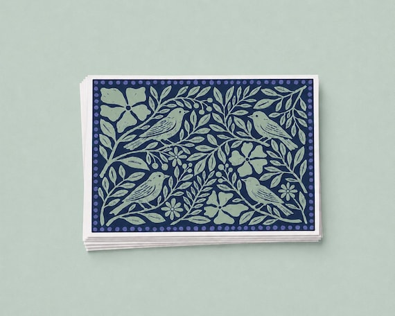 Floral Thank You Cards Set, 5x7 Blank Notecards, Botanical Block Print Cards, Colorful Stationery Set with Envelopes